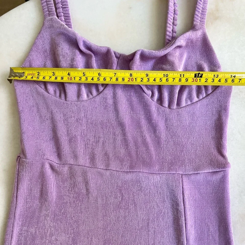 Cider Lavender Midi Dress Flirty Thigh High Stretchy Fabric Bustier Neckline - Picture 7 of 10